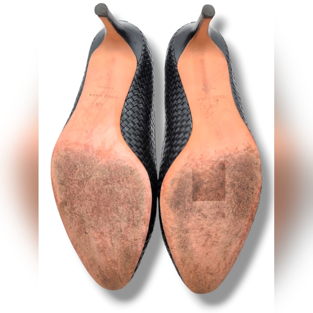 Cole Haan Grand.OS Women's Size 8B Woven Genuine Black Leather Heels Closed Toe - Picture 15 of 17